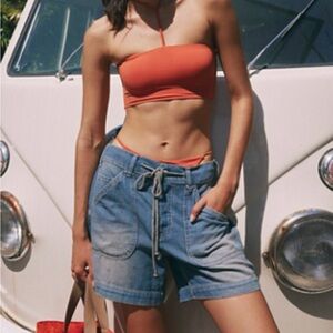 Free People We The Free Second Chances Pull On Denim Shorts Size XL